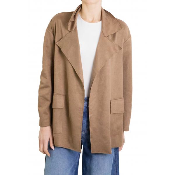 Giacca in ecorenna  lunga con cinta 